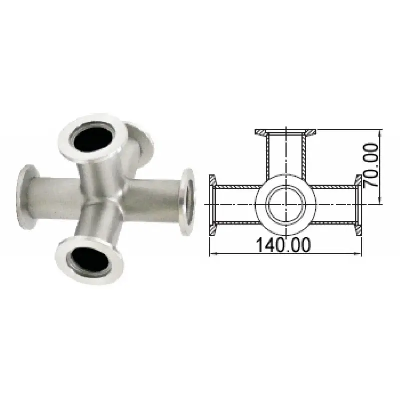 Пятерик с фланцами KF50,  длиной 150 мм, нержавеющая сталь 304L