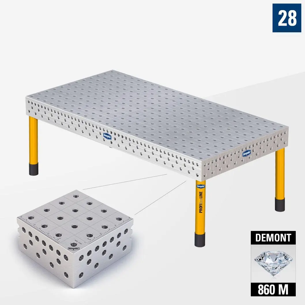 3D Сварочный стол PE28 2400х1200 Азотированный DEMONT 860 M Со стандартными опорами PE28-01003-021
