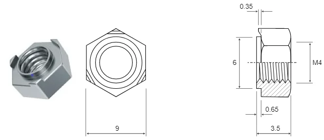 Гайка приварная шестигранная М4 DIN 929 Сталь. Шаг резьбы 0,7. Класс прочности 6