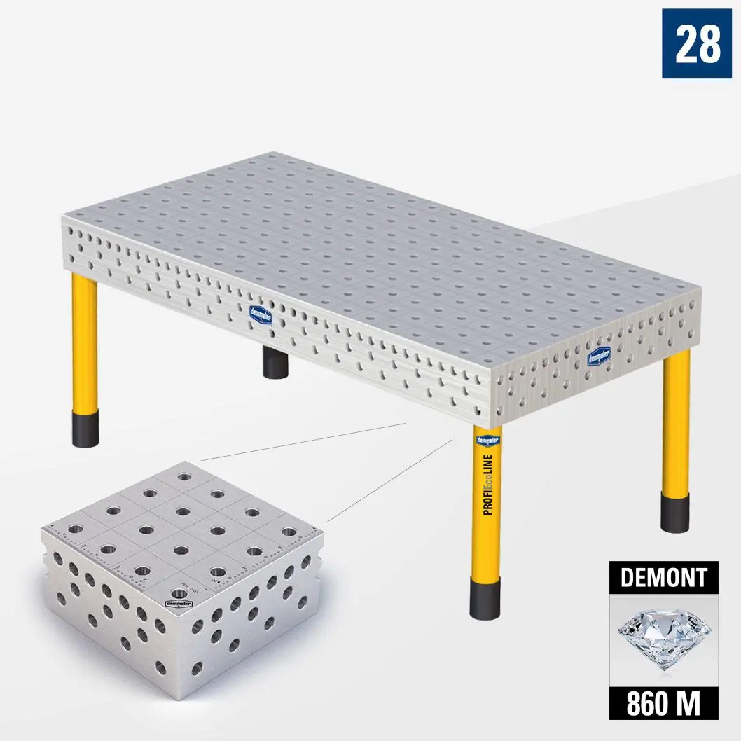 3D Сварочный стол PE28 2000х1000 Азотированный DEMONT 860 M Со стандартными опорами PE28-01002-021