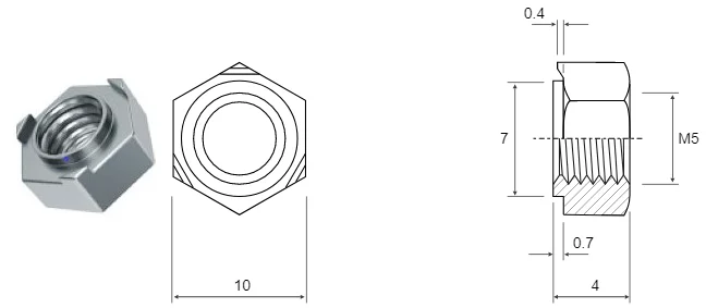 Гайка приварная шестигранная М5 DIN 929 Сталь. Шаг резьбы 0,8. Класс прочности 6