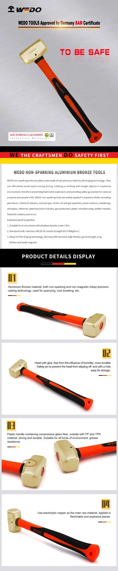 Кувалда квадратная со стеклопластиковой рукояткой искробезопасная AL191D-1002