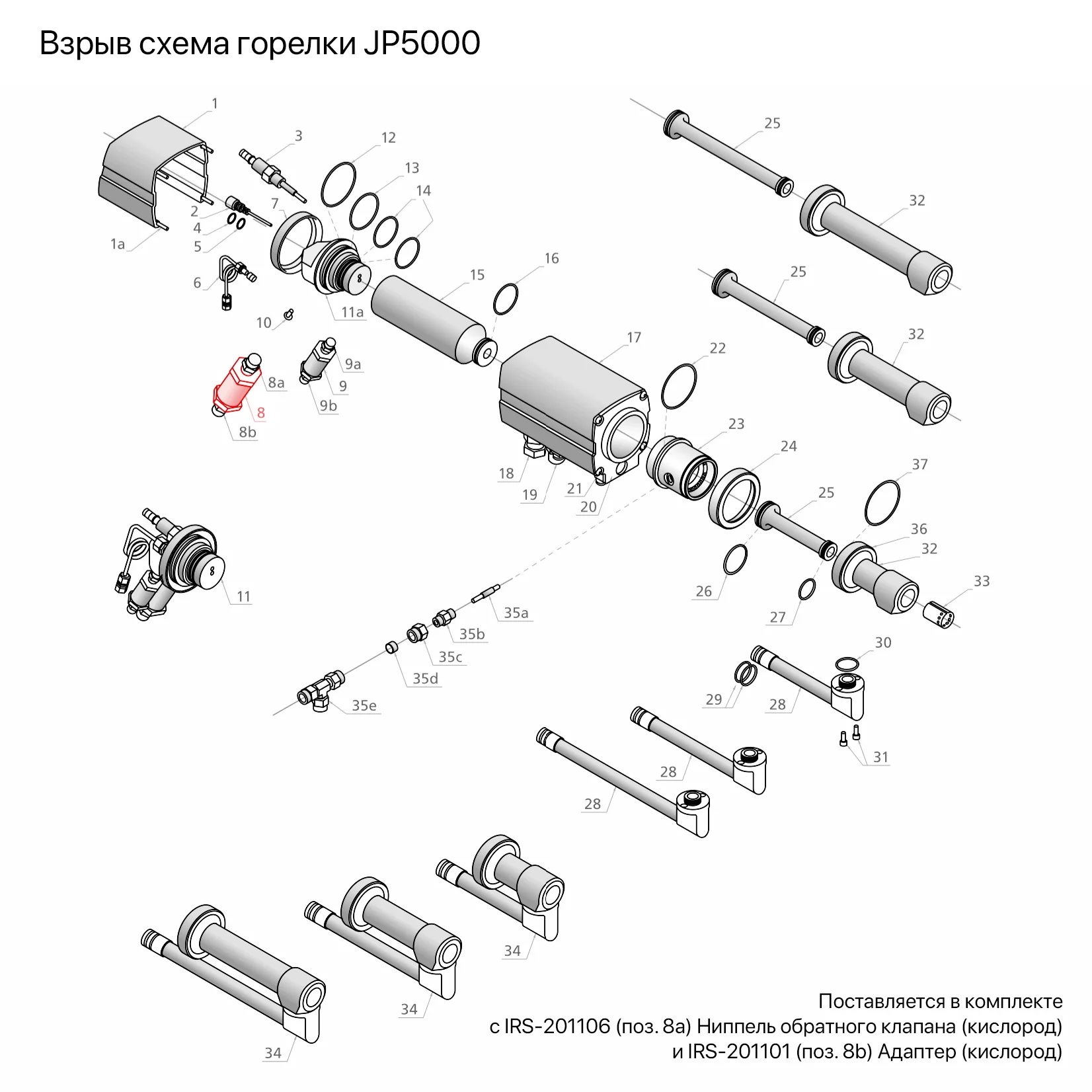 Взрыв-схема горелки JP 5000