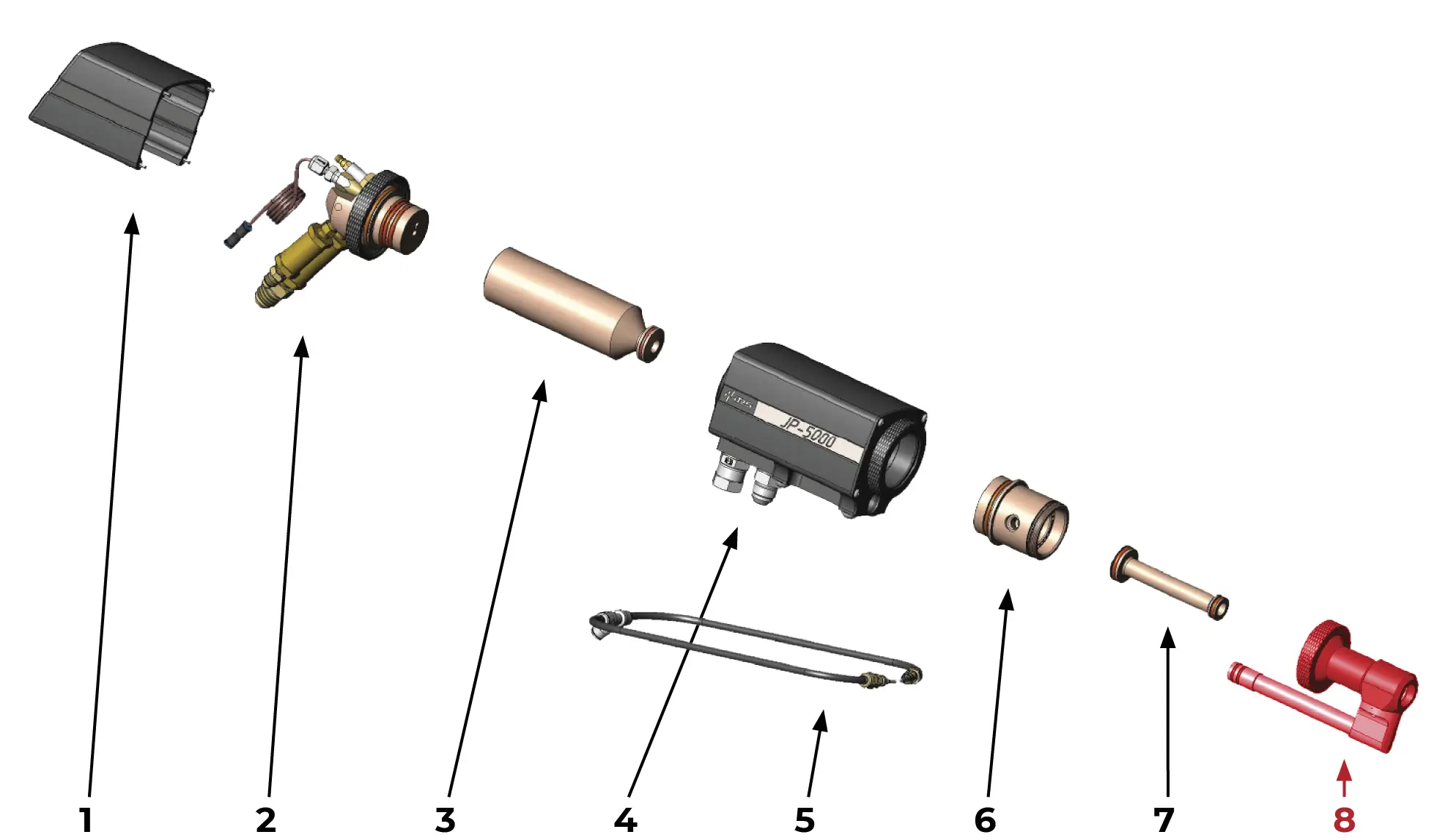 IRS-00100829 JP-5000 Держатель ствола 8 дюймов в сборе на Взрыв-схеме горелки JP 5000
