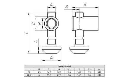 Быстрый соединитель встроенного типа для алюминиевых профилей М8, паз 8, с круглой шляпкой, ALF-FCM8-10/C