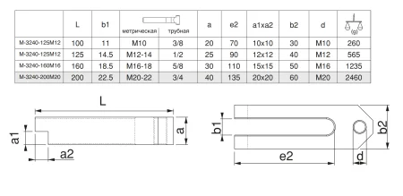 M-3240-160M16 Прихват прямой вильчатый с отверстием под регулируемый опорный винт