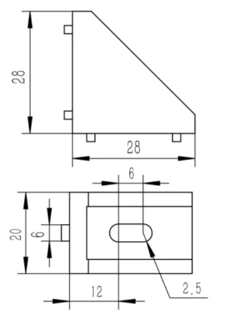 Прямоугольный соединитель усиленный 20х28-6 для алюминиевых профилей, ALF-RC2028-6