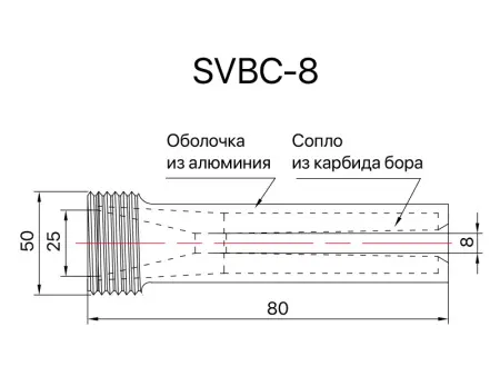 Сопло пескоструйное короткое Вентури SandBlue SVBC-8, карбид бора, 8х80