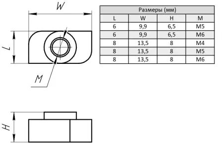 Т-Гайка М6x8, TNP80М6-8
