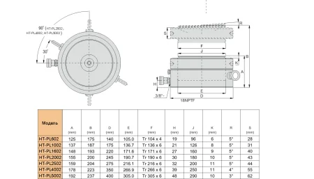HT-PL1002 Гидроцилиндр со стопорной гайкой 100 тонн, 50 мм