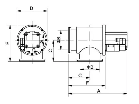 Клапан вакуумный угловой  GDQ-J100 ISO-K100 Пневматический уплотнение - Фторэластомерное материал - Нержавеющая сталь 304SS
