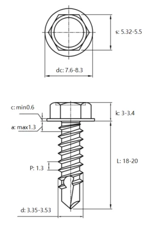 Саморез с буром 3,35х19 DIN 7504 K