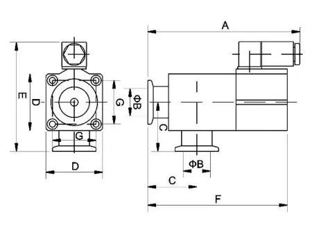 Клапан вакуумный угловой  GDQ-J40 KF40 Пневматический уплотнение - Фторэластомерное материал - Алюминий