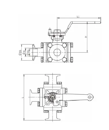 Полнопроходной трехходовой шаровой кран без удержания (3A) (размер 3")