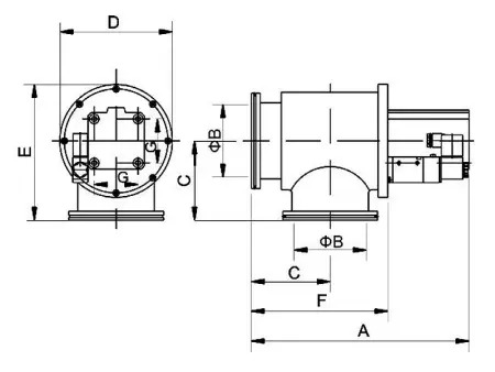 Клапан вакуумный   GFQ-J80 ISO-K80 Пневматический уплотнение - Фторэластомерное материал - Нержавеющая сталь 304SS