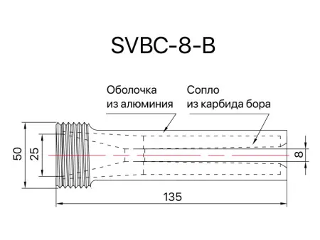 Сопло пескоструйное среднее Вентури SandBlue SVBC-8-B, карбид бора, 8х135