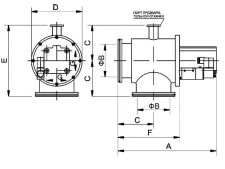 Клапан вакуумный угловой  GDQ-S200 ISO-K200 Пневматический уплотнение - Фторэластомерное материал - Нержавеющая сталь 304SS