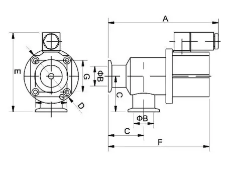 Клапан вакуумный угловой  GDQ-J50 KF50 Пневматический уплотнение - Фторэластомерное материал - Нержавеющая сталь 304SS