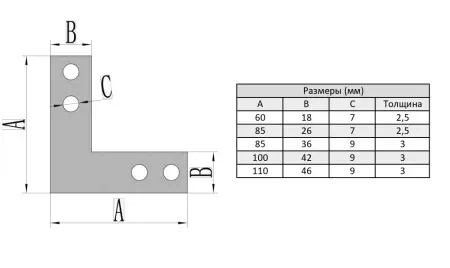 Двухсторонний внутренний угловой соединитель М6 для алюминиевых профилей, серия 20, ALF-IC20-L