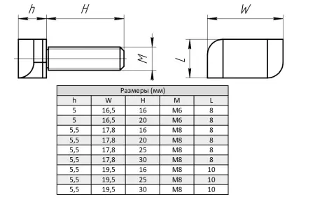 Т-Болт М6x16, паз 8, TB8М6-16