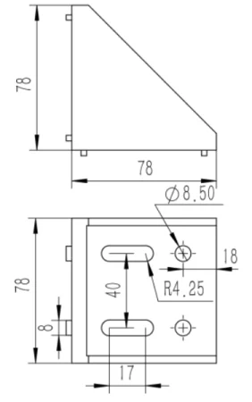 Прямоугольный соединитель усиленный 80х80-8 для алюминиевых профилей, ALF-RC8080-8