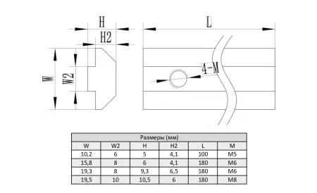 Линейный внутренний соединитель М8 для алюминиевых профилей, серия 45, ALF-LC45