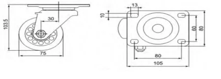 Колесо поворотное с большой грузоподъемонстью D75 мм, с платформой, ALF-W-D75L