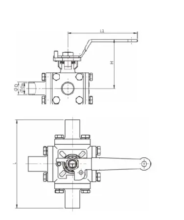 Санитарный четырехходовой шаровой кран(3A) (размер 2,5")