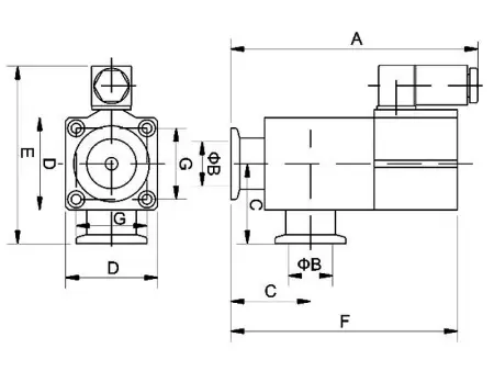 Клапан вакуумный угловой  GDQ-J25B KF25 Пневматический уплотнение - Сильфонное материал - Алюминий