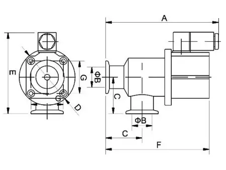 Клапан вакуумный угловой  GDQ-J16B KF16 Пневматический уплотнение - Сильфонное материал - Нержавеющая сталь 304SS